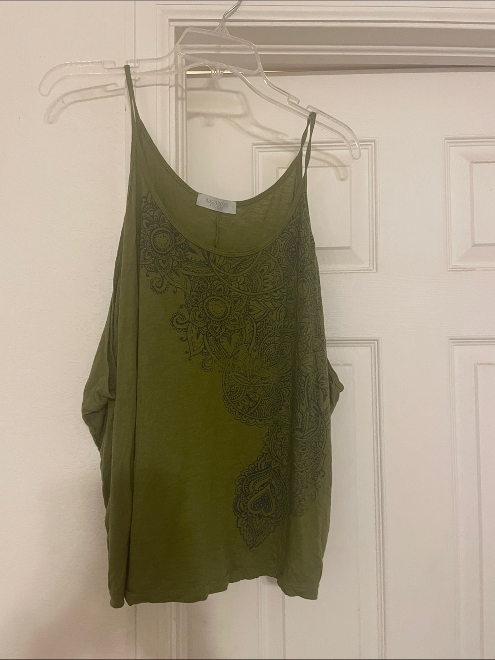 Free People Olive Green Paisley-Print Spaghetti Strap Camisole